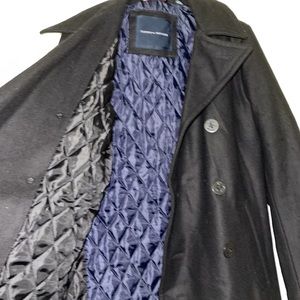 Tommy Hilfiger navy pea coat with quilted inner lining and anchor buttons detail